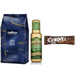 Кофе зерно, оливковое масло спрей и злаковый батончик